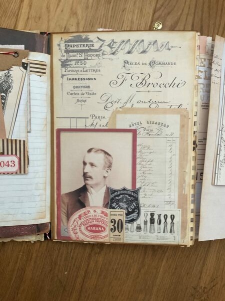 Junk journal spread with sepia photo