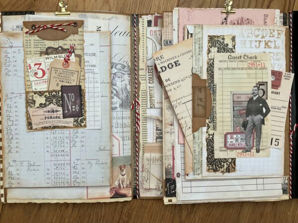 Junk journal spread with pocket tag