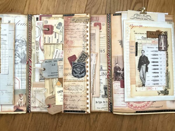 Junk journal spread with vintage ephemera