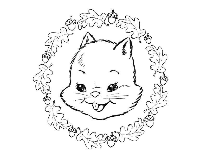 Wreath and Squirrel Coloring Page