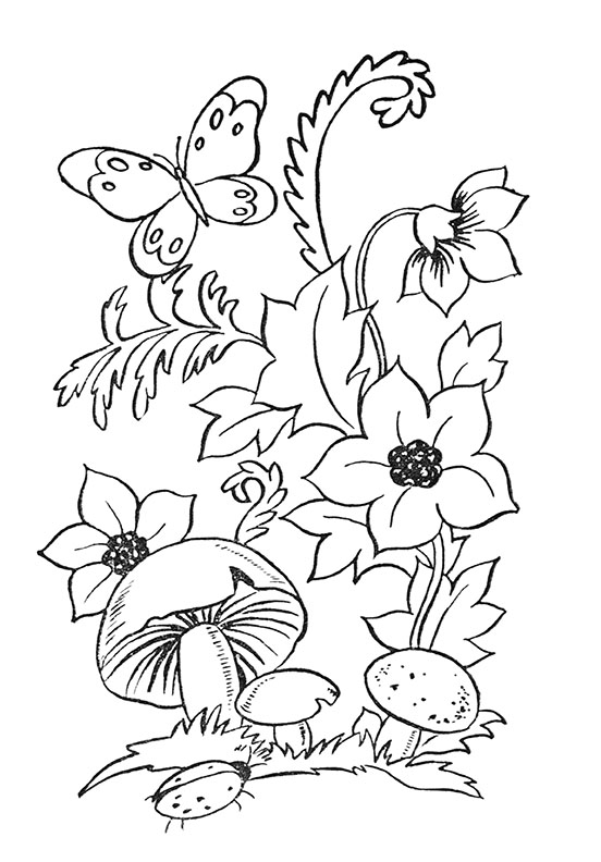 Mushroom with Flowers Coloring Page