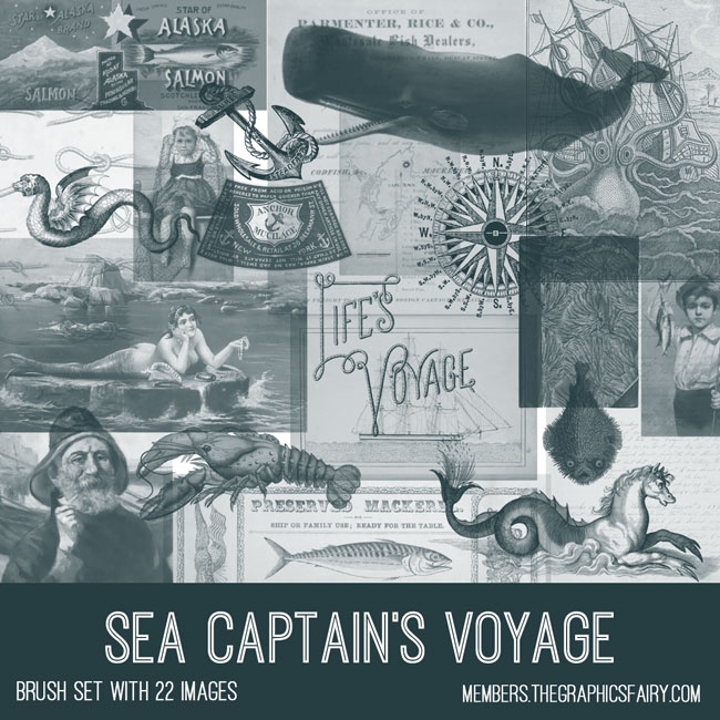 Vintage Sea Captain's Voyage Ephemera Brush Set