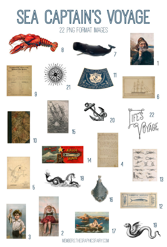 Vintage Sea Captain's Voyage Digital Image Bundle