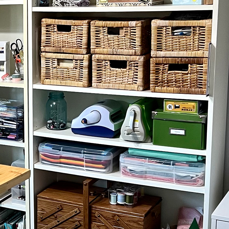 Ikea shelving for craft storage with use what you have baskets and boxes – Craft Room Storage Ideas on a Budget