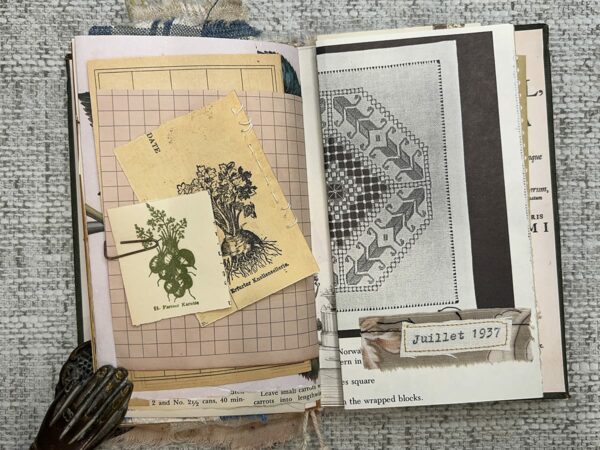 Junk journal spread with old book pages