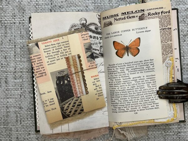 Junk journal spread with old book pages