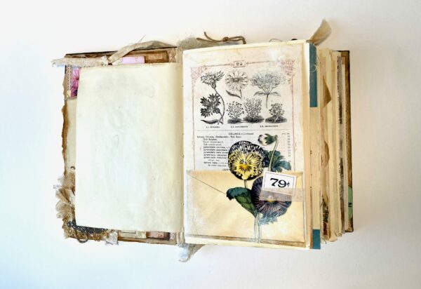 Junk journal spread with garden information page