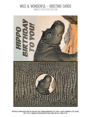Wild & Wonderful printable Hippopotamus Birthday Card