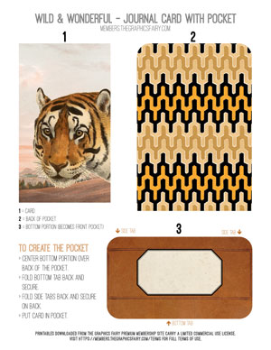 Wild & Wonderful printable tiger journal card with pocket