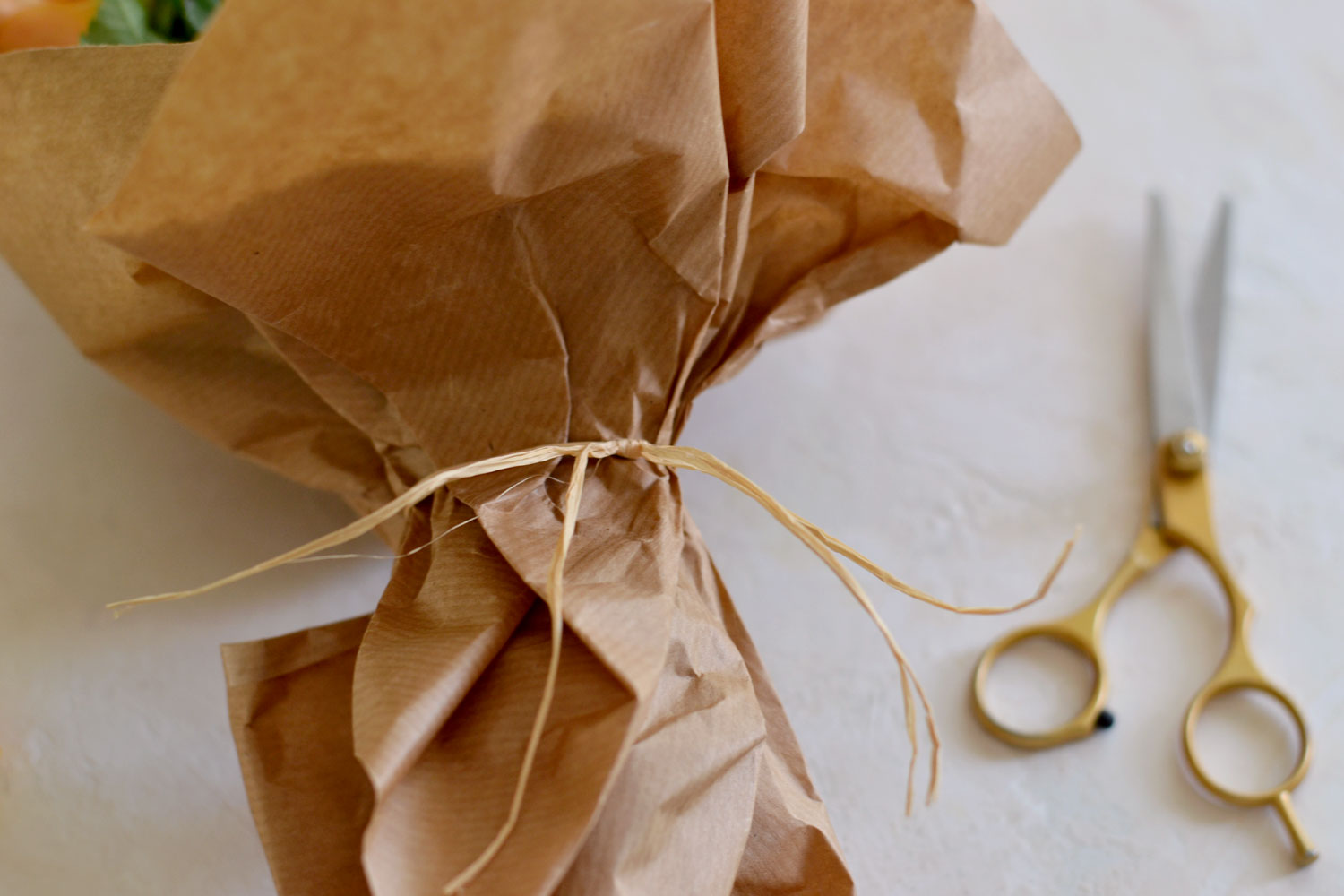 Wrapped Flower Bouquet in kraft paper