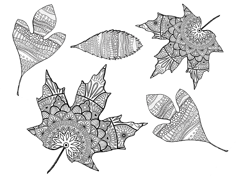 Zen Fall Leaves Coloring Page