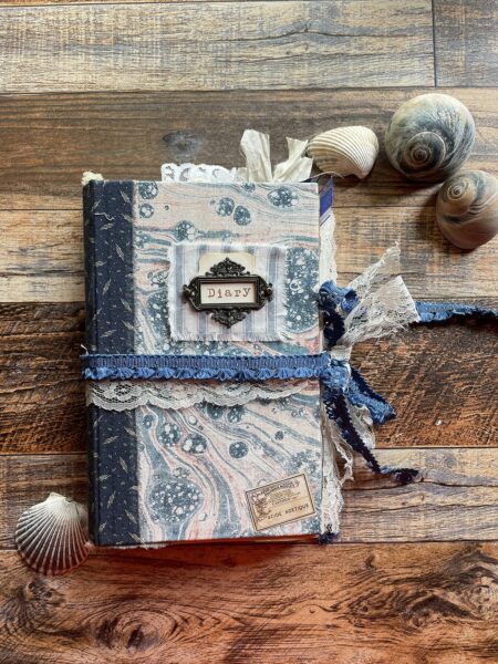 Junk journal cover with marbled fabric