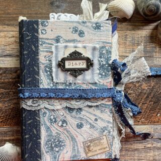 Junk journal cover with marbled fabric