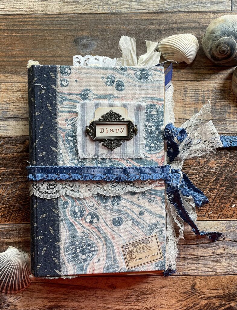 Junk journal cover with marbled fabric