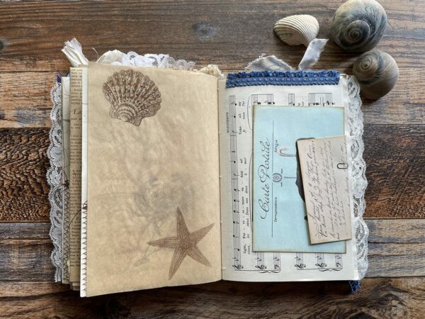 Junk journal spread with shell prints