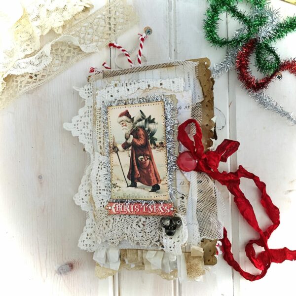 Junk journal cover with Father Christmas