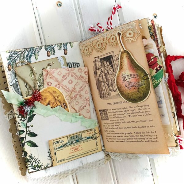 Junk journal spread with pear image