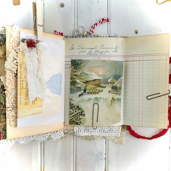Junk journal spread with ledger paper
