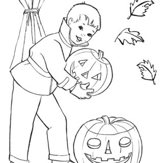 Boy with Jack O Lanterns to color