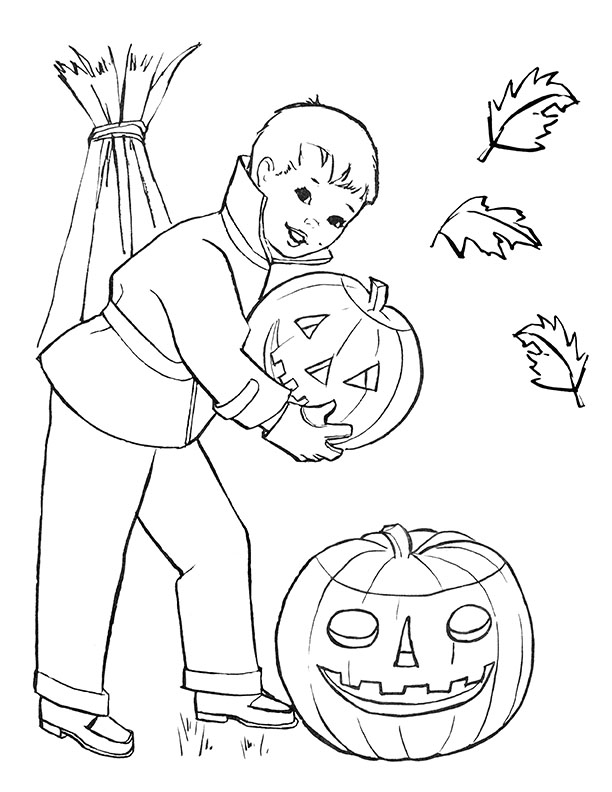 Boy with Jack O Lanterns to color