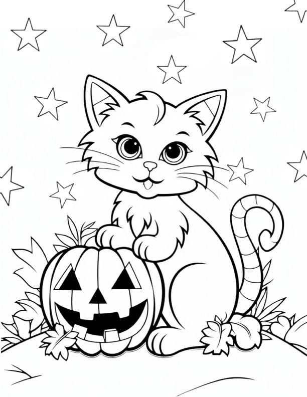 Halloween Coloring Book Beautiful Cat Coloring Pages Cute Cats Ghosts  Pumpkins