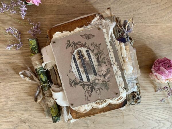 Junk journal cover with dried flowers