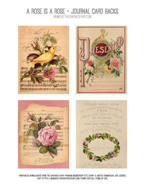 A Rose is a Rose assorted printable Journal Card Backs