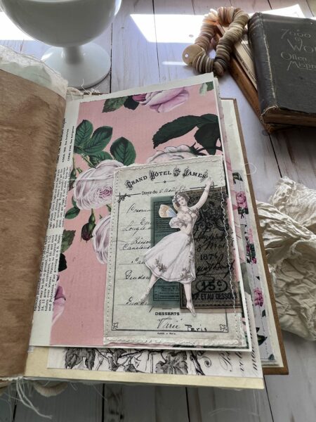 Junk journal spread with rose background