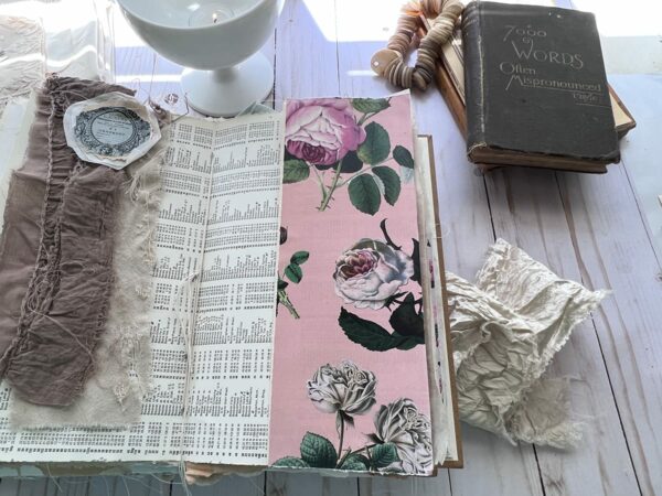 Junk journal spread with rose print