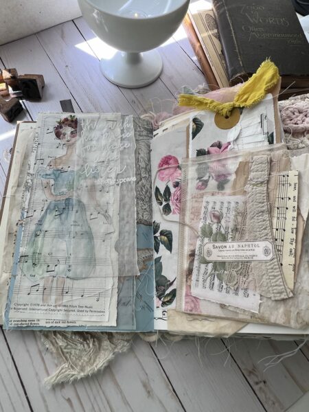 Junk journal spread with painted fairy