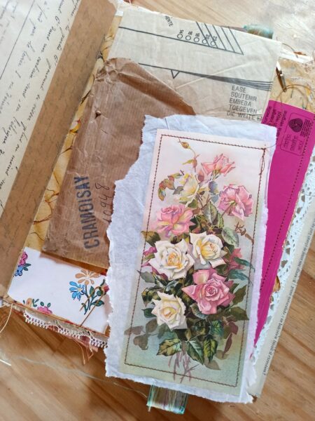 Junk journal spread with floral card