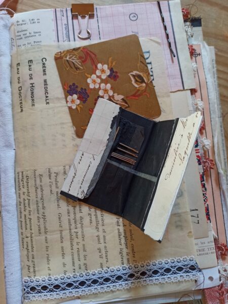 Junk journal spread with needle case