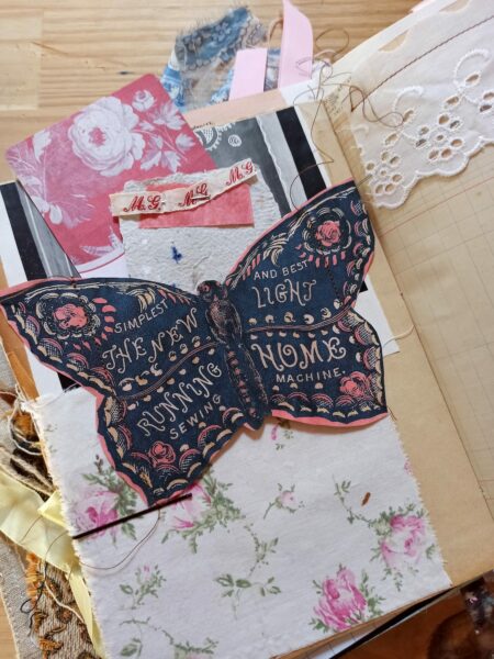 Junk journal spread with butterfly print