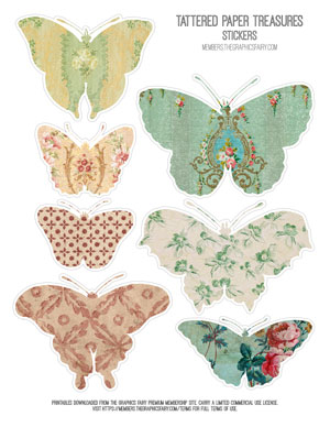 Tattered Paper Treasures assorted printable butterfly stickers