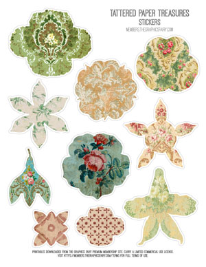 Tattered Paper Treasures vintage assorted printable stickers