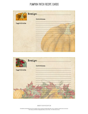Pumpkin Patch assorted printable recipe cards
