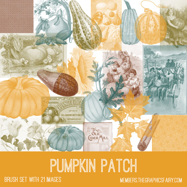 vintage pumpkin patch ephemera brush set