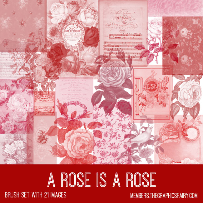 vintage A Rose is a Rose ephemera brush set