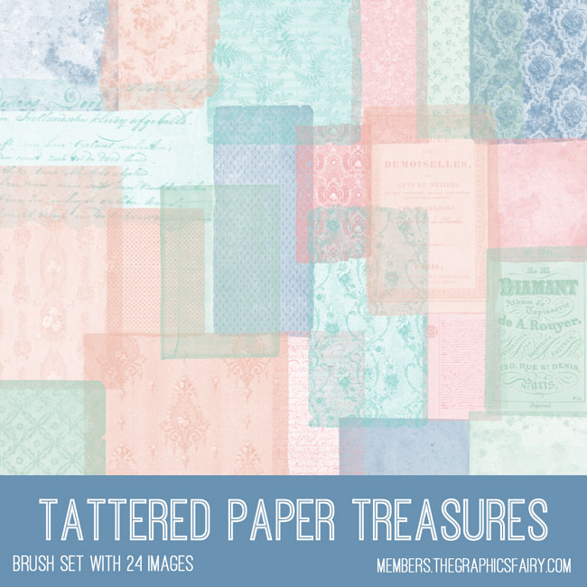 vintage Tattered Paper Treasures ephemera Brush set