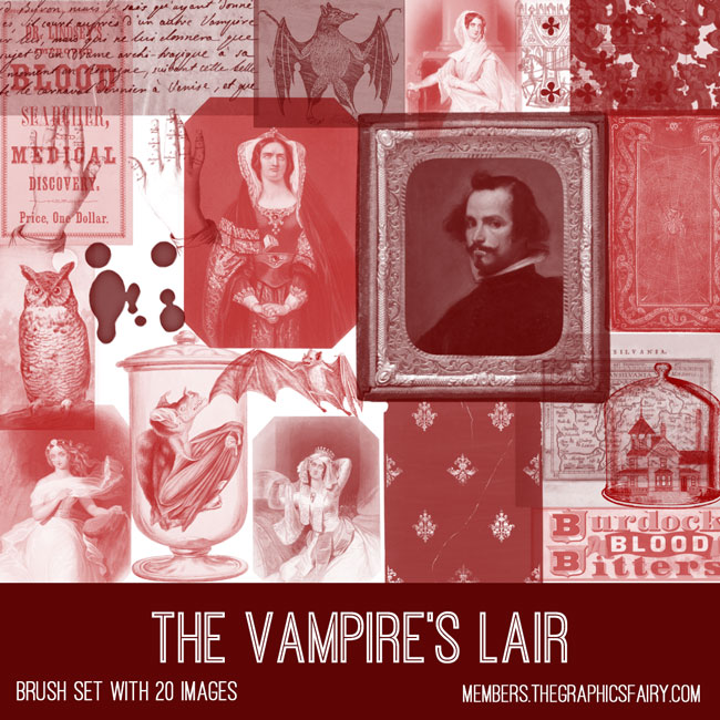 Vintage Vampire's Lair Ephemera Brush Set
