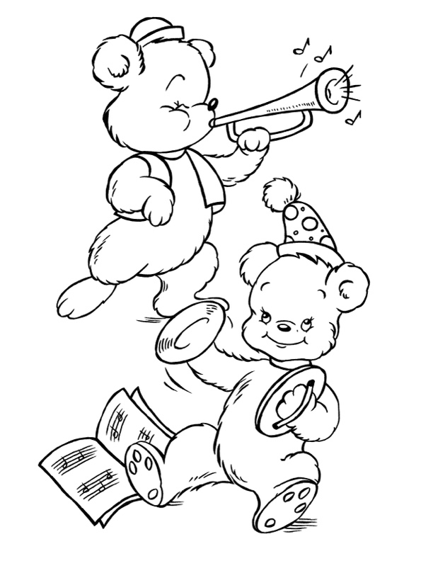 two bears playing instruments coloring sheet