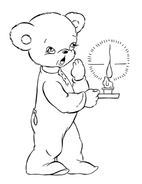 Bear holding a candle coloring sheet
