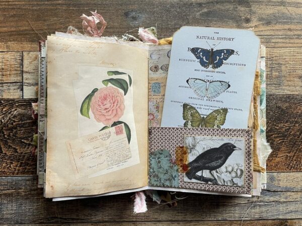 Junk journal spread with butterfly card