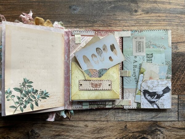 Junk journal spread with feathers image