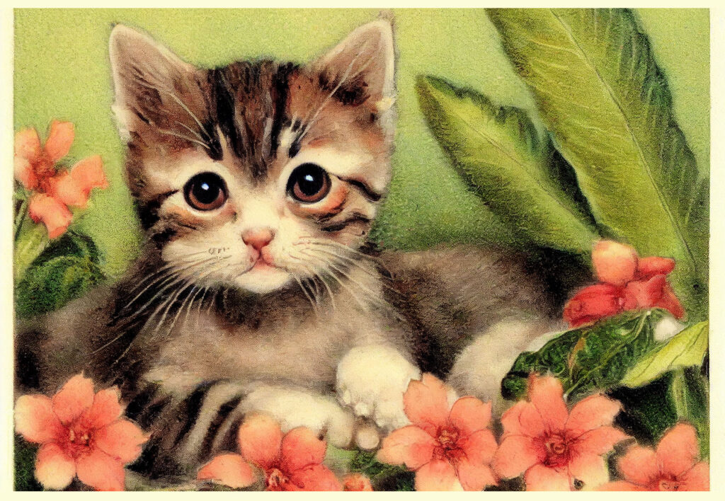 Cute Picture of feline with flowers