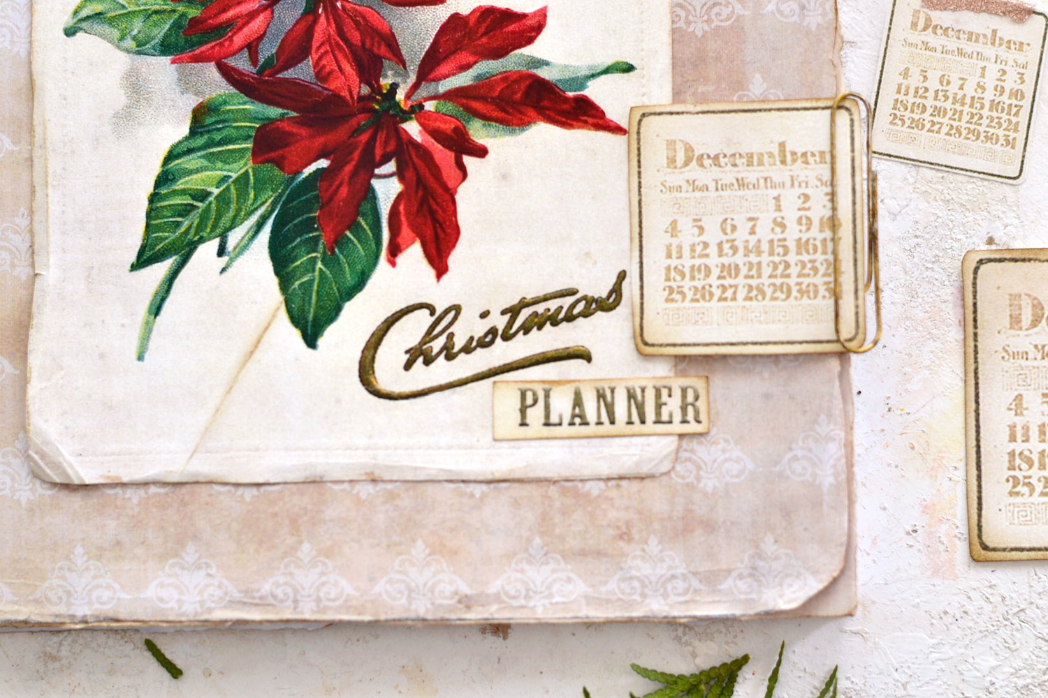December calendar with distressed paper clip