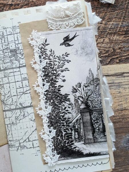 Junk journal spread with bird image