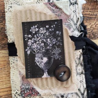 Junk journal cover with black and white flowers