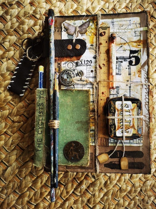 Junk journal cover with objects attached