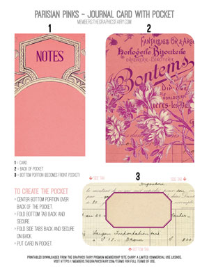 Parisian Pinks printable journal card with pocket